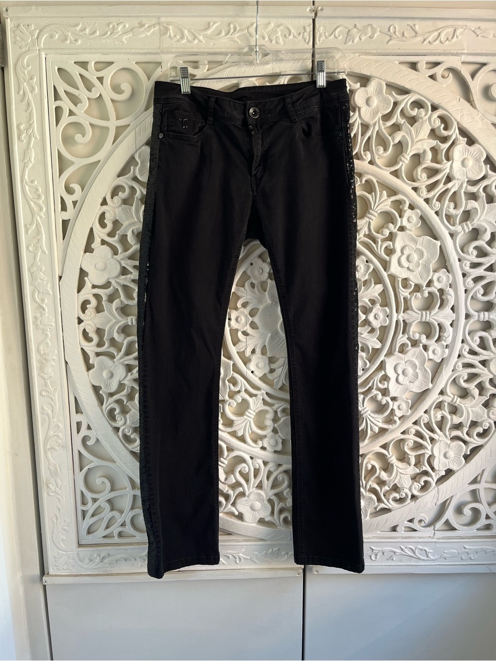 Tristan Y2K Black Low Rise Bootcut Jeans Sequin Side Stripe Size 8